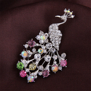 Peacock Brooch with Colorful Crystals